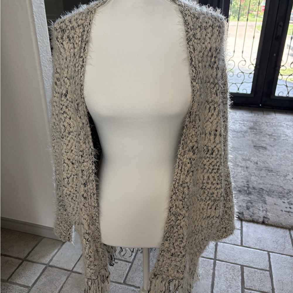 Umgee Fuzzy Black and Cream Open Cardigan